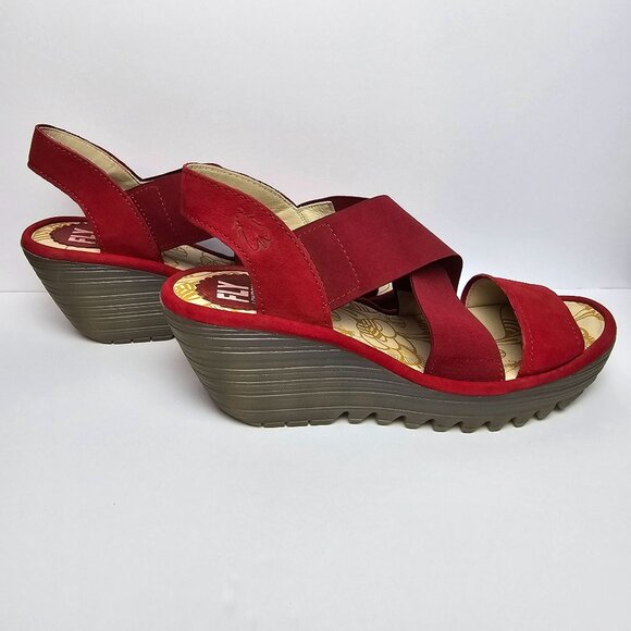 Fly London Yaji888fly Copido Red Wedge Slingback Open Toe Heels, 36, - Picture 3 of 9